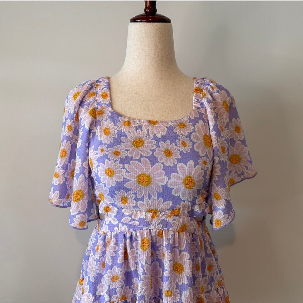 NWOT Truly Me by Sara Sara Daisy Flower Tiered Flutter Dress, Purple, Girls 12 - Picture 3 of 8